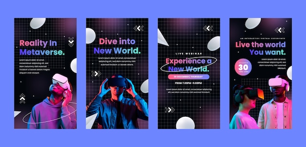 Vetor histórias do instagram do conceito de metaverso gradiente