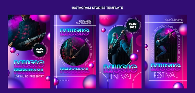 Vetor histórias do instagram do festival de música de textura gradiente