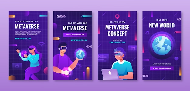 Vetor histórias do instagram do metaverso gradiente