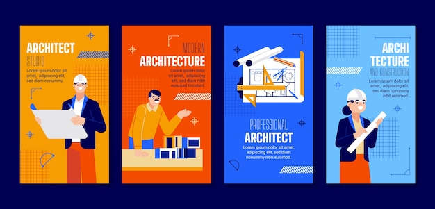 Vetor histórias do instagram do projeto de arquitetura minimalista