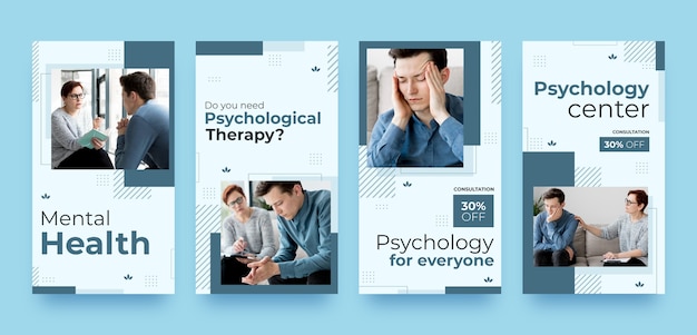 Histórias do instagram do psicólogo de design plano