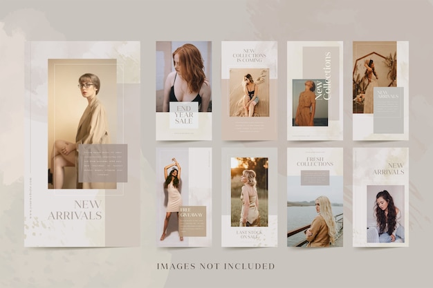 Histórias do Instagram postam modelo de kit de pacote para produtos de moda