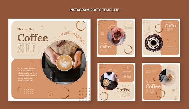 Vetor histórias instagram de cafeteria minimalista de design plano