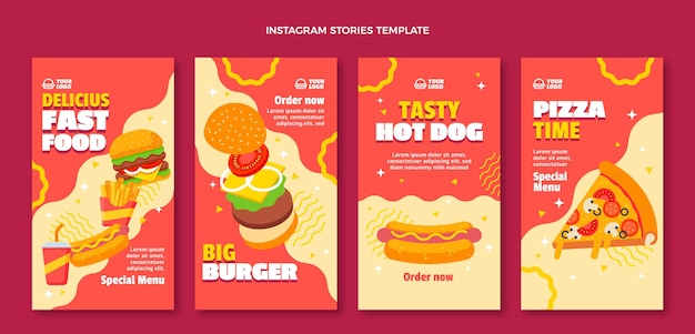 Histórias instagram de fast food de design plano