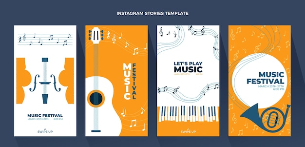 Vetor histórias instagram de festival de música de design plano