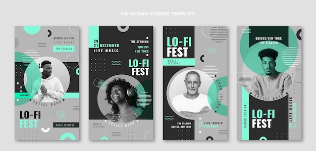 Vetor histórias instagram de festival de música minimalista de design plano