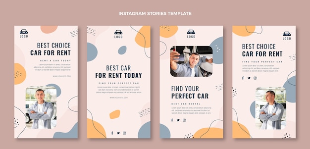 Vetor histórias perfeitas do instagram para aluguel de carros desenhadas à mão