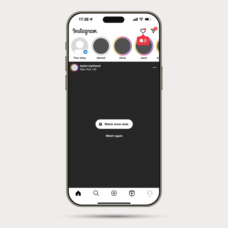 Vetor histórias vista frontal iphone 15 pro max maquete de titânio natural com vetor de tela de modelo instagram