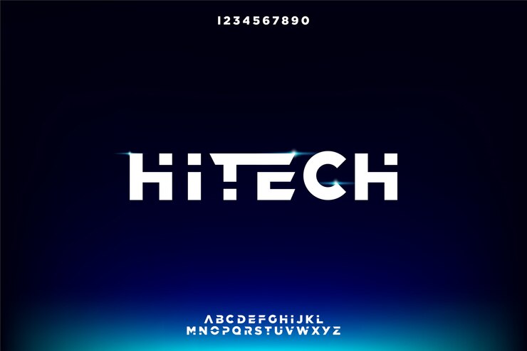 Vetor hitech, uma fonte abstrata futurista alfabeto com tema de tecnologia. design de tipografia minimalista moderno