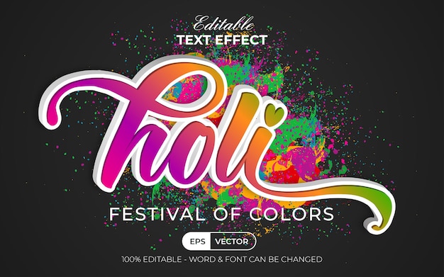 Holi festival de estilo de efeito de texto editável de cores.