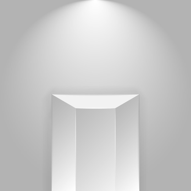 Holofote ilumina ícone de pedestal em estilo simples Museu encena ilustração vetorial em fundo branco isolado Conceito de negócio de sinal de plataforma de galeria