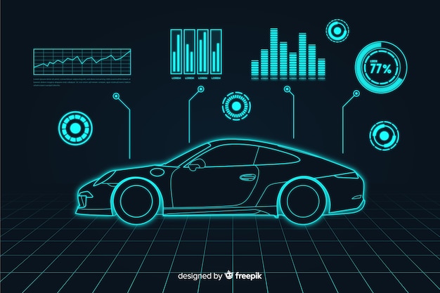 Vetor holograma futurista de um carro