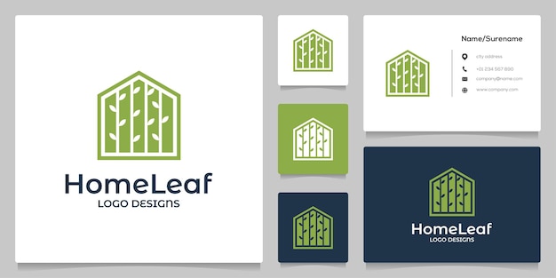 Home leaf tree negative space logo design