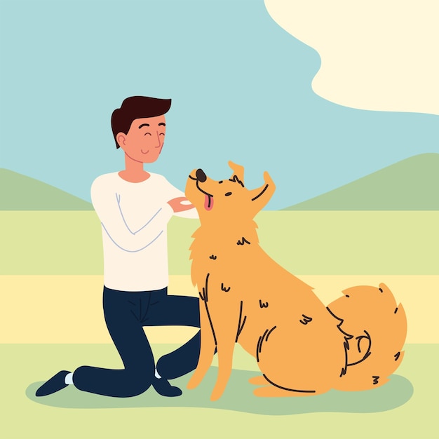 Homem a brincar com um cão