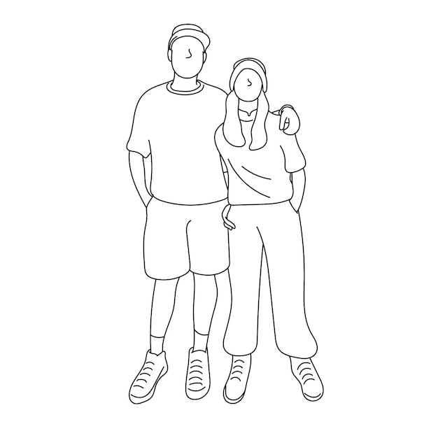 Homem abraçando sua namorada ilustração vetor desenhado à mão isolado em fundo branco