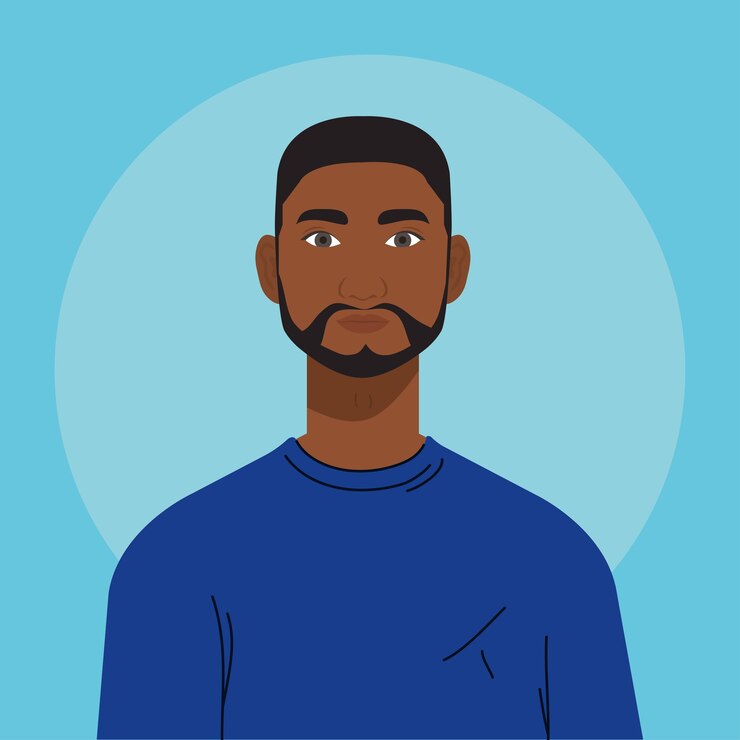 Vetor homem africano com barba, em fundo azul.