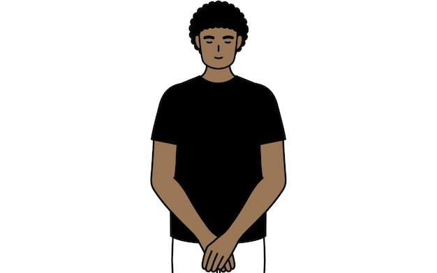 Homem afro-americano inclinando-se com as mãos cruzadas