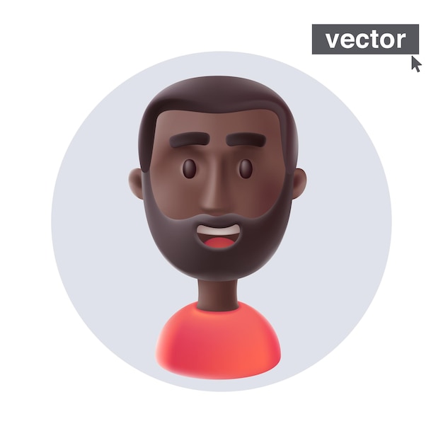 Vetor homem afro-americano sorridente adulto com barba e suéter vermelho em avatar de quadro de círculo