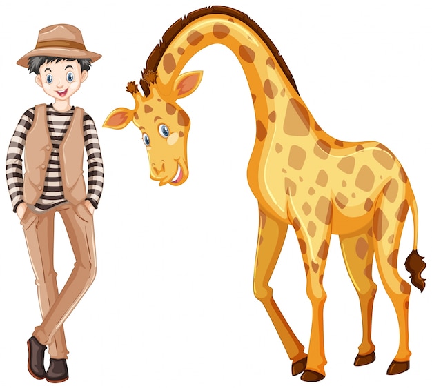 Homem alto e girafa fofa