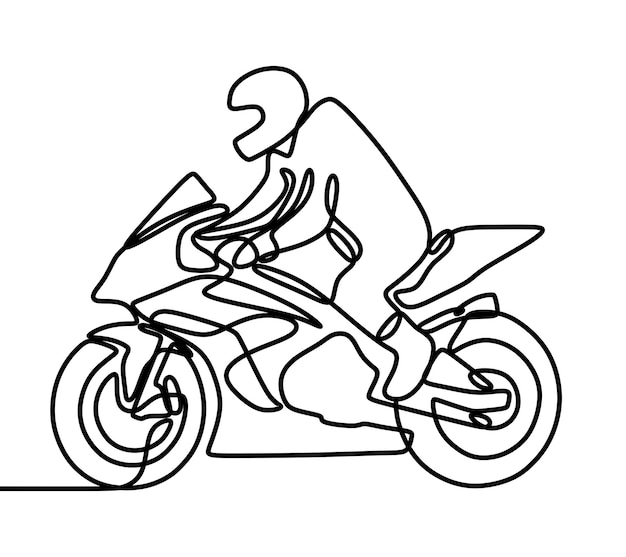 desenho de uma linha contínua motociclista andando de moto na