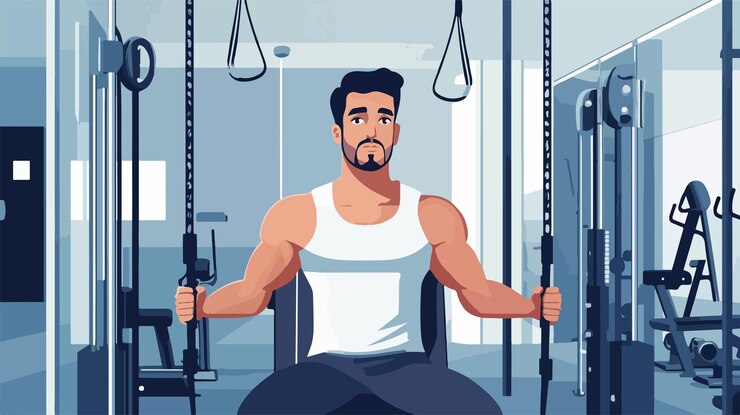 Vetor homem árabe se exercitando em ginásio ilustração de vetor plano isolado