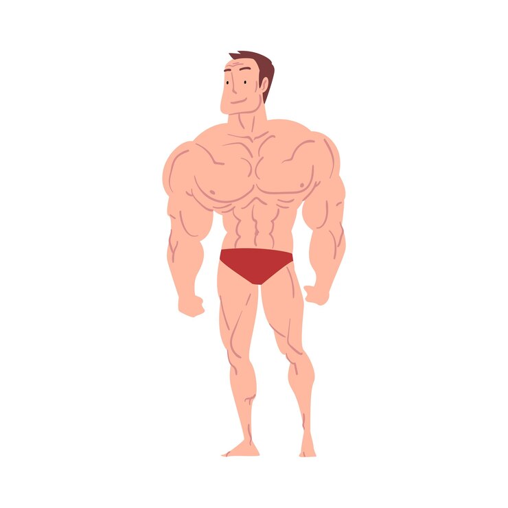 Vetor homem atlético em roupa interior jovem com corpo musculoso ilustração vetorial de estilo desenho animado em fundo branco