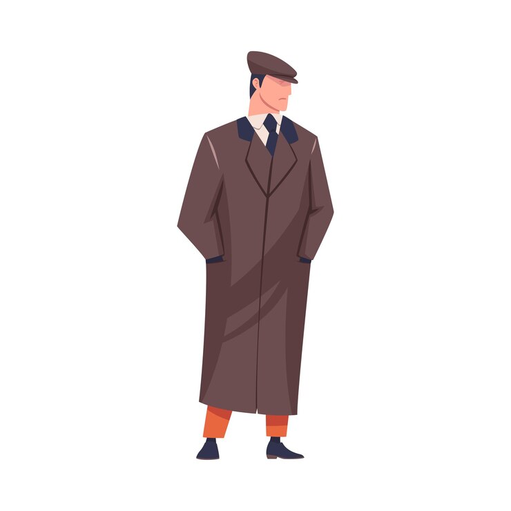 Vetor homem bandido ou gangster da velha londres de pé vestindo casaco e peaked flat cap ilustração vetorial