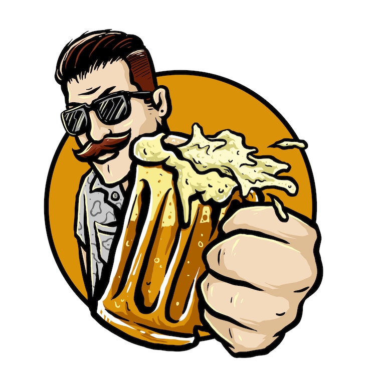 Vetor homem barbudo com um copo de distintivo de vetor de cerveja raiz