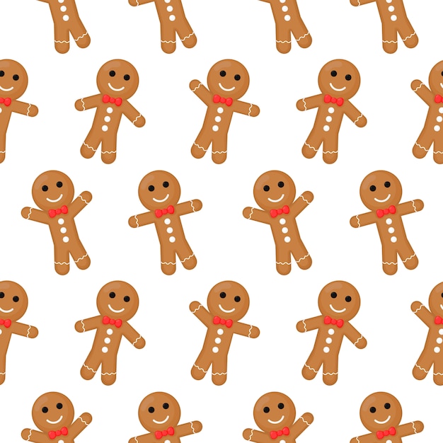 Homem-biscoito padrão sem emenda de natal. biscoitos isolados no fundo branco.