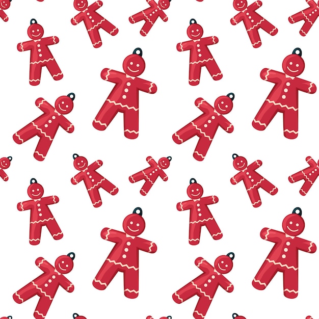 Homem-biscoito vermelho padrão sem emenda de Natal no design de papel de embrulho de fundo branco