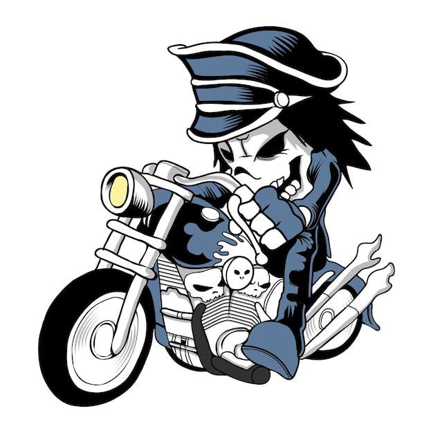 Homem caveira em uma motocicleta cruiser