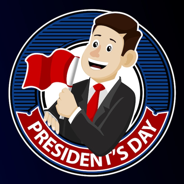 Homem com bandeira vermelha para o emblema do dia do presidente