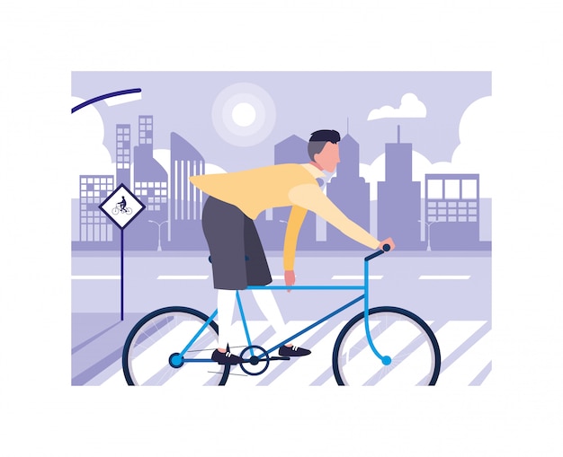Vetor homem com bicicleta, homem com estilo de vida saudável