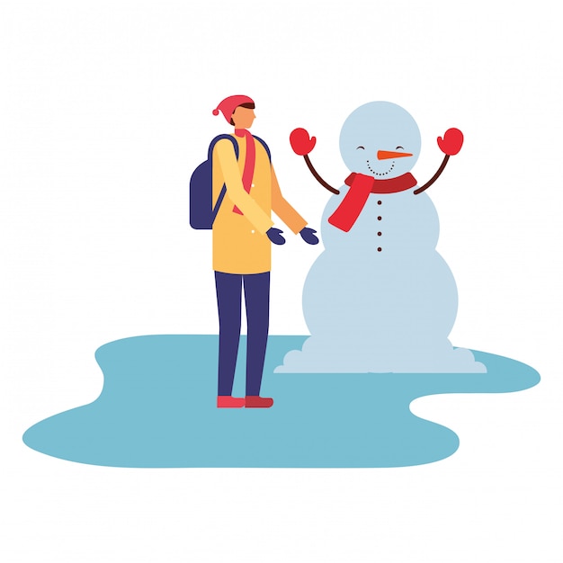 Homem, com, boneco neve, em, a, inverno, estação