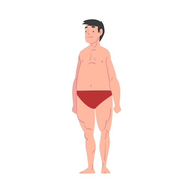 Vetor homem com excesso de peso em roupa interior tipo de corpo masculino ilustração vetorial de estilo de desenho animado em fundo branco