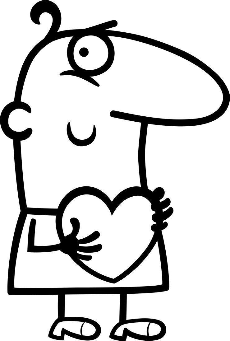 Vetor homem com ilustração dos desenhos animados do coração
