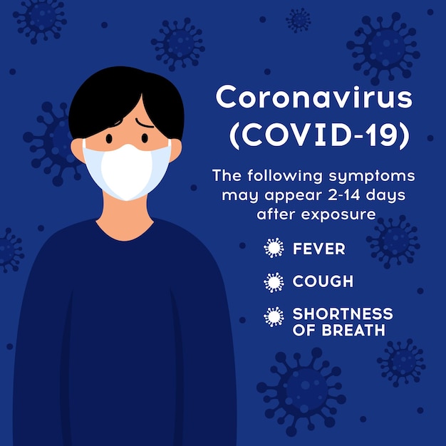 Vetor homem com máscara facial médica branca novo coronavirus 2019ncov vírus covid 19ncp sintomas