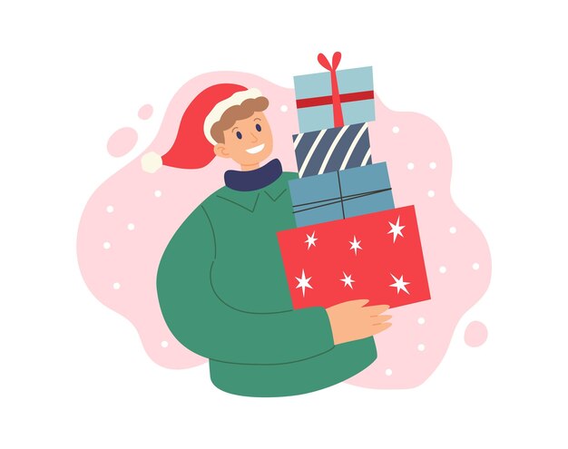 Homem com Natal apresenta ilustração vetorial de conceito de inverno festivo em estilo simples