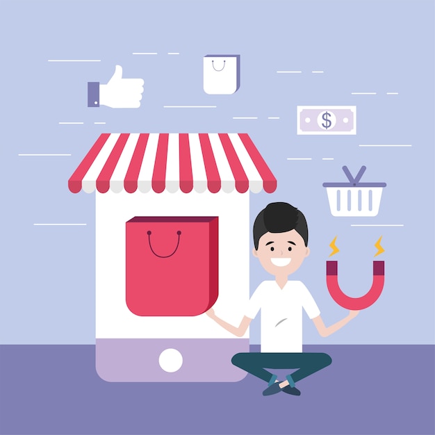 Homem, com, smartphone, mídia, marketing, digital