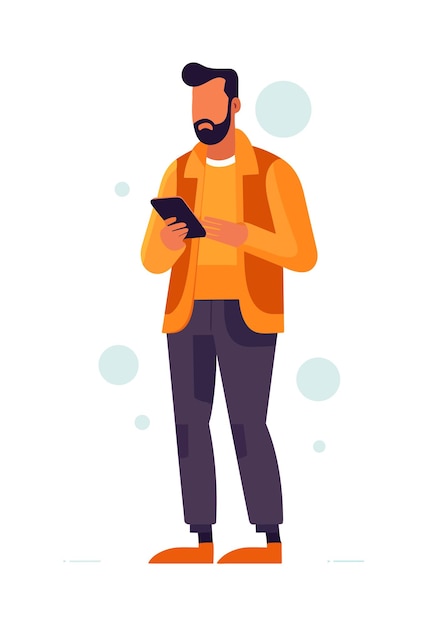 Vetor homem com telefone celular personagem masculino segurando smartphone