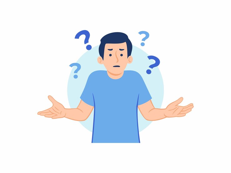 Vetor homem confuso e duvidoso sem noção levantando as mãos e os braços questionando, mostrando que não tenho ideia, não sei ilustração do conceito de gesto