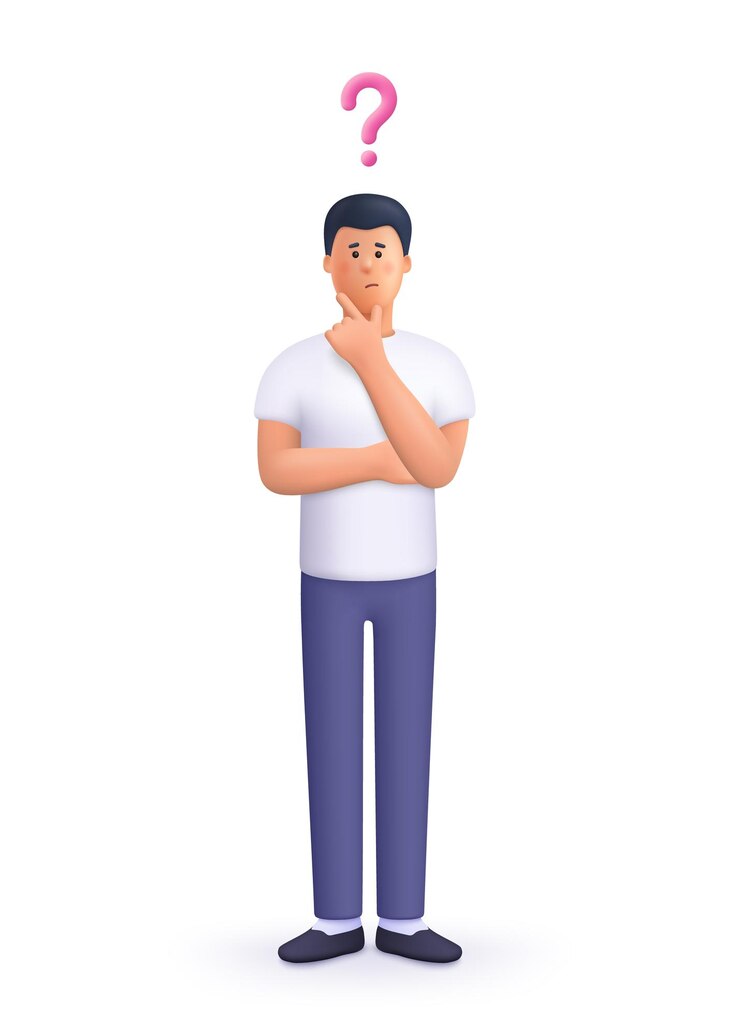 Vetor homem confuso pensando pose com ponto de interrogação escolha dúvidas e resolução de problemas conceito 3d pessoas vetoriais personagem ilustração estilo minimal de desenho animado