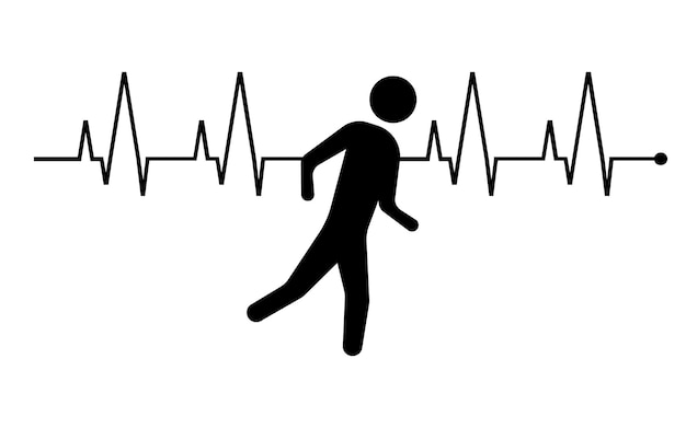 Homem correndo e ícone de batimentos cardíacos ilustração vetorial