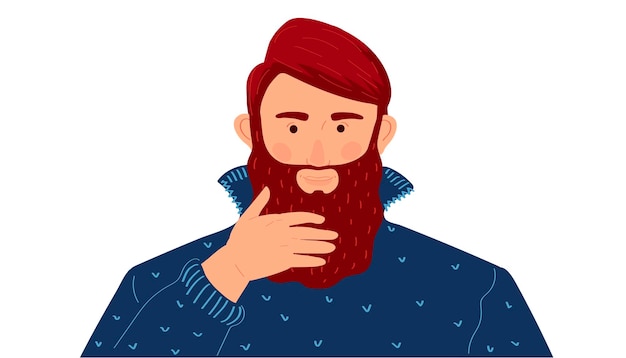 Vetor homem de barba adulto rosto retrato ilustração vetorial hipster elegante modelo homem pulôver personagem com