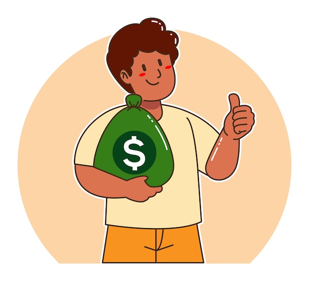 Vetor homem de desenho animado carregando saco de dinheiro