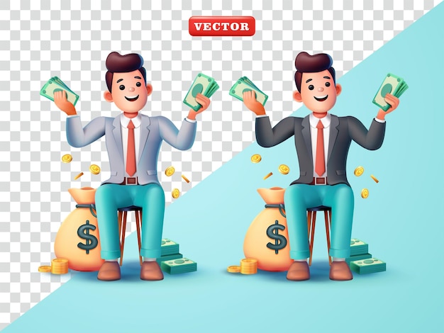 Homem de escritório feliz com dinheiro vetor 3D adequado para carreira de negócios e elementos de design