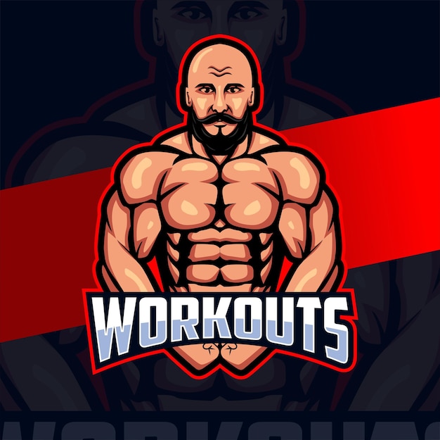 Homem de fitness com conceito de logotipo de mascote de músculo forte para design de negócios de esporte e fitness