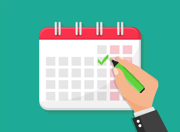 Homem de mão do calendário marcando o dia importante Agenda do calendário