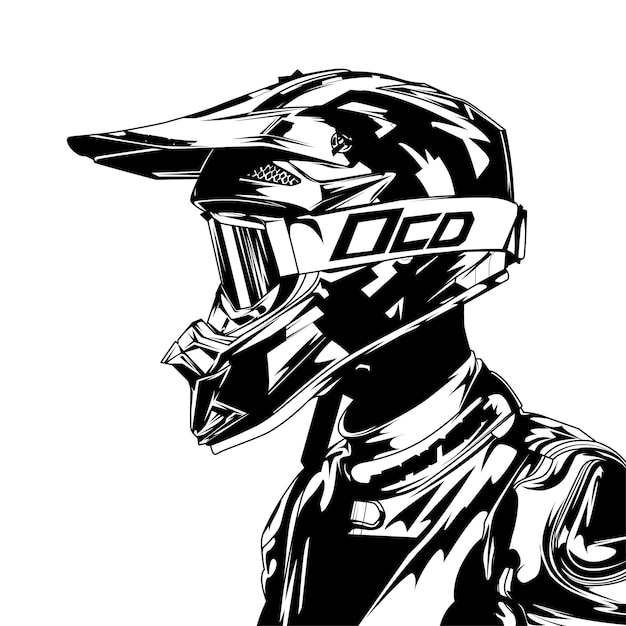 Vetor homem de motocross preto e branco desenhando ilustração vetorial