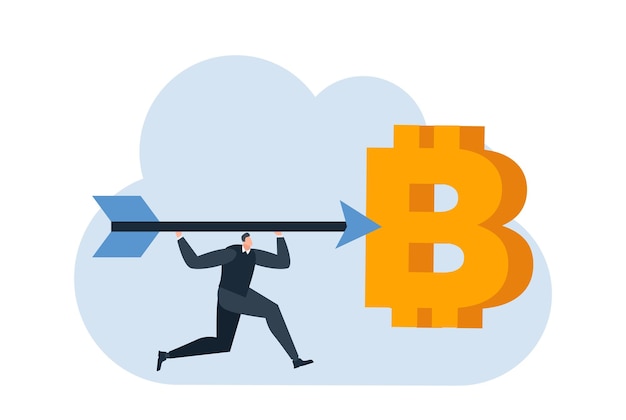 Vetor homem de negócios com bitcoin dinheiro digital moeda moeda ilustração plana